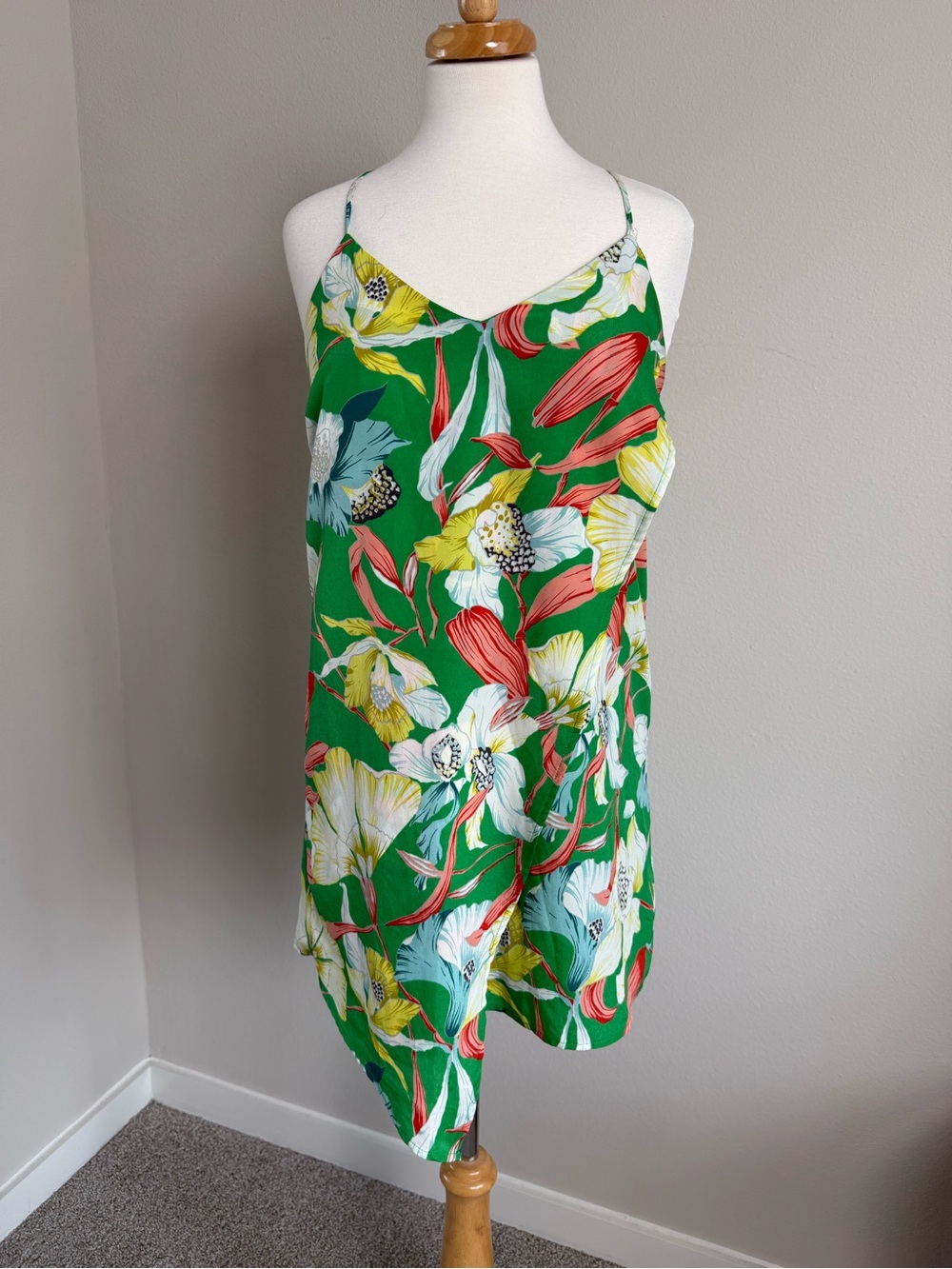 Gianni Bini Tropical Floral Slip Dress Green Vacation Mini S